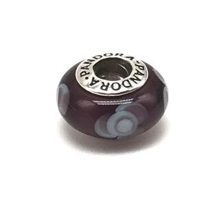 Pandora Purple Flowers Floral Murano Glass Bead Charm